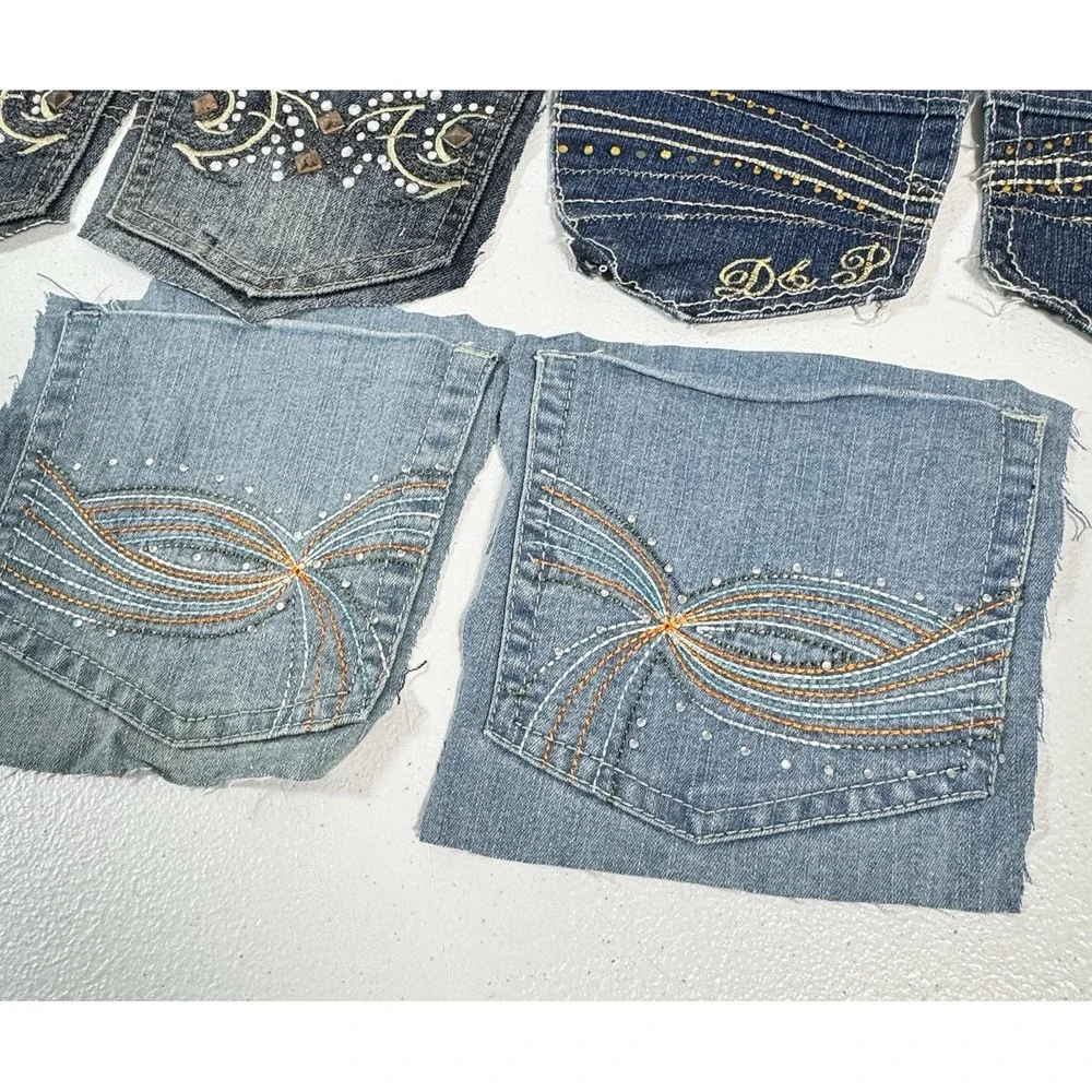 10 Denim Jean Back Pockets 5 Pairs Embroidered Rhinestone Crafts Sewing Upcycle